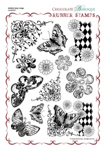 Butterfly Daisy Collage Rubber Stamp Sheet - A4