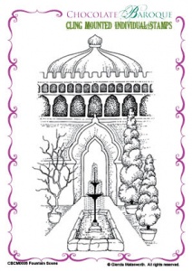 Fountain Scene cling mounted rubber stamp