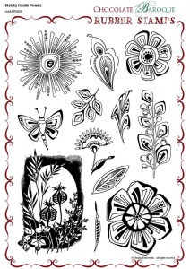 Sketchy Doodle Flowers Rubber stamp sheet - A4